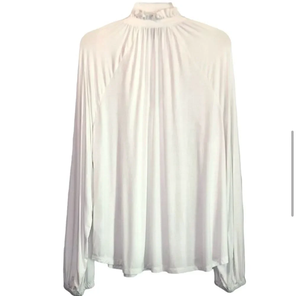 Lauren Ralph Lauren Black Label Knit Top with Ruffle Collar in Cream Women’s XXL